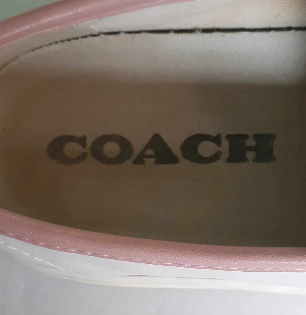 Coach White Leather Slip-On Flats with Pink Trim